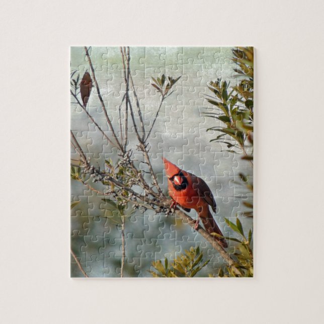 Northern Cardinal in Wax Myrtle Jigsaw Puzzle (Vertical)