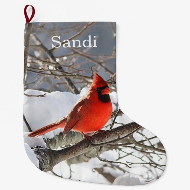 Northern Cardinal Large Christmas Stocking (Front)