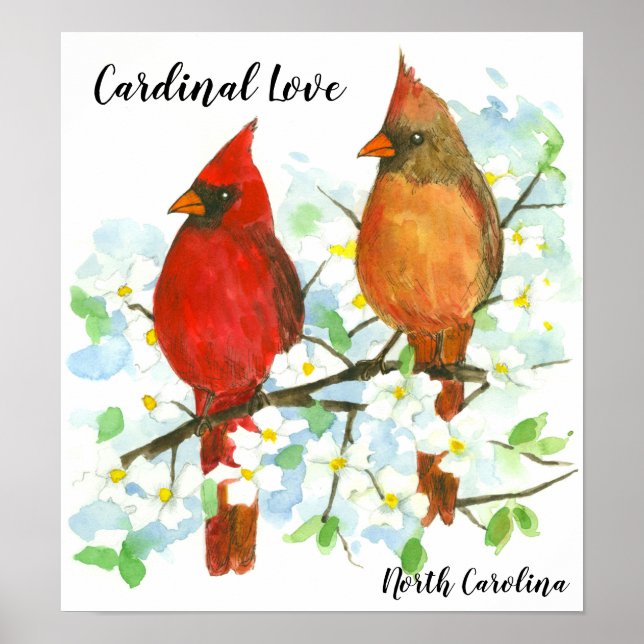 Northern Cardinal Love Birds North Carolina Poster (Front)
