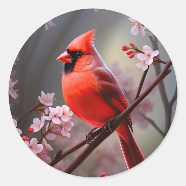 Northern Cardinal Ohio Red Bird Stickers (Front)
