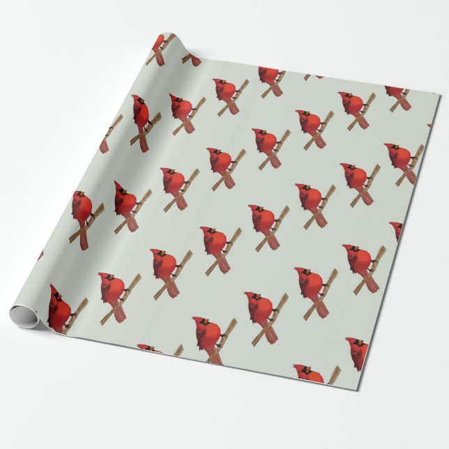 Northern Cardinal Red Bird Wrapping Paper (Unrolled)
