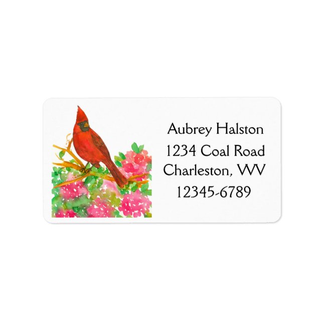 Northern Cardinal Rhododendron Return Address Label (Front)
