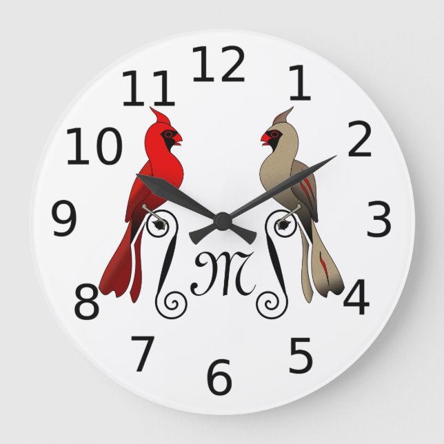 Northern Cardinal SongBird Large Clock (Front)
