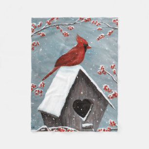 Northern Cardinal Winter Snow Fleece Blanket