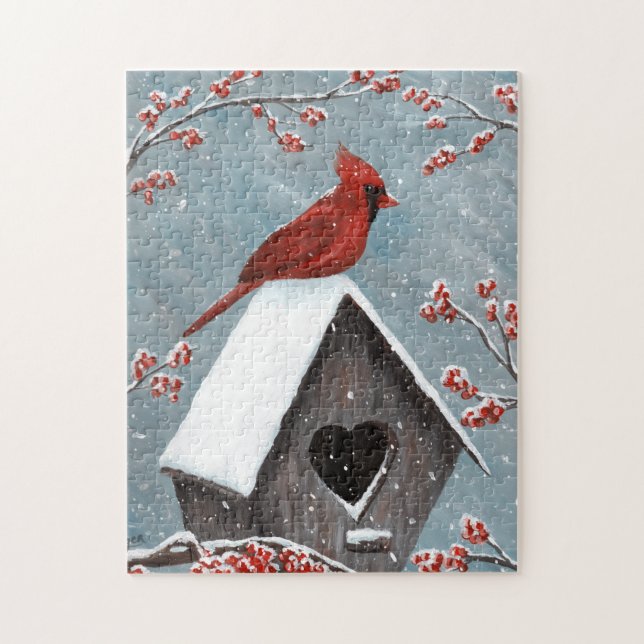 Northern Cardinal Winter Snow Jigsaw Puzzle (Vertical)
