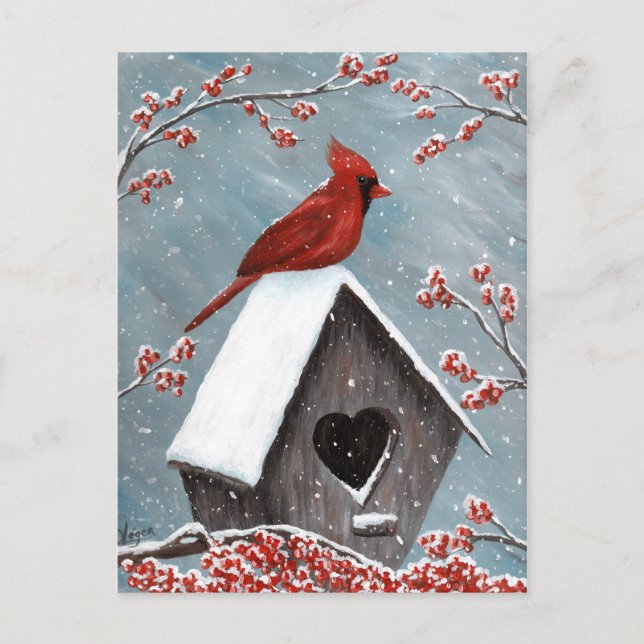 Northern Cardinal Winter Snow Postcard (Front)