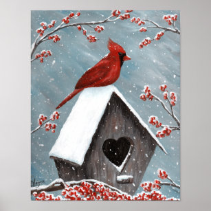Northern Cardinal Perched On Snow Art Print Home Decor Wall Art Poster G