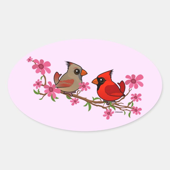 Northern Cardinals on Blossom Branch Oval Sticker (Front)