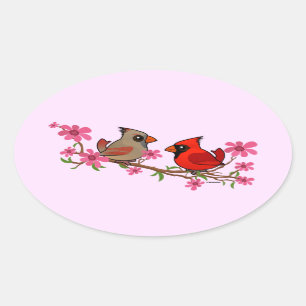 Northern Cardinals on Blossom Branch Oval Sticker