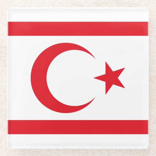 Northern Cyprus Flag Glass Coaster (Front)