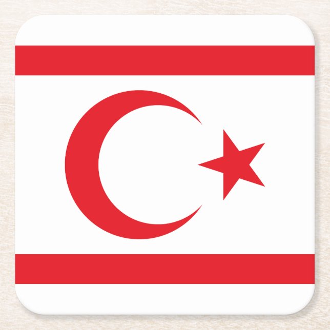 Northern Cyprus Flag Square Paper Coaster (Front)