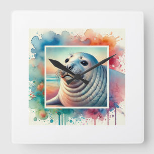 Northern Elephant Seal 260824AREF124 - Watercolor Square Wall Clock