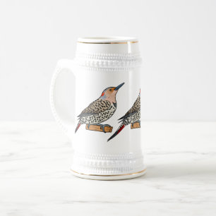 Northern flicker bird cartoon illustration beer stein