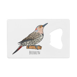 Northern flicker bird cartoon illustration credit card bottle opener