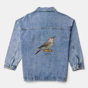 Northern flicker bird cartoon illustration denim jacket