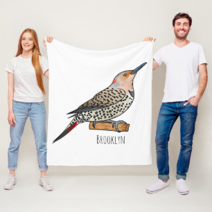 Northern flicker bird cartoon illustration fleece blanket