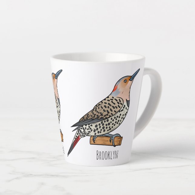 Northern flicker bird cartoon illustration latte mug (Right Angle)