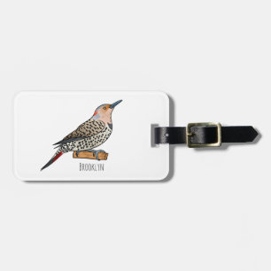 Northern flicker bird cartoon illustration luggage tag