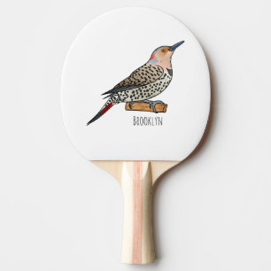 Northern flicker bird cartoon illustration ping pong paddle