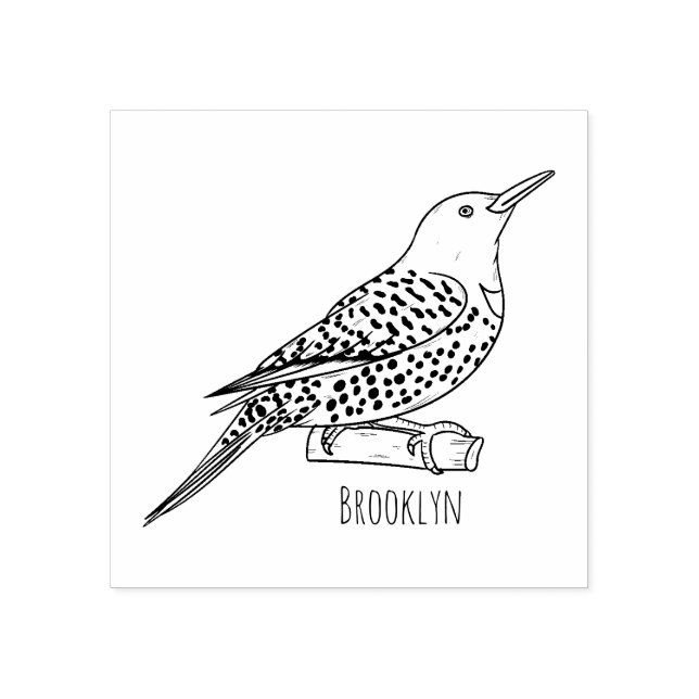 Northern flicker bird cartoon illustration rubber stamp (Imprint)