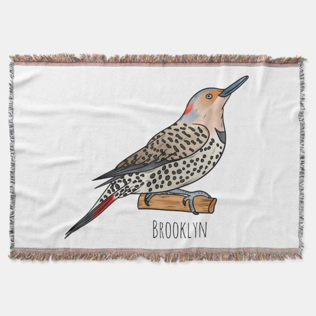 Northern flicker bird cartoon illustration  throw blanket (Front)