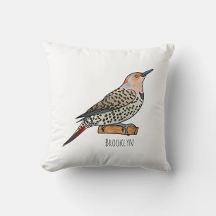 Northern flicker bird cartoon illustration throw pillow