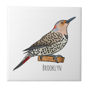 Northern flicker bird cartoon illustration tile