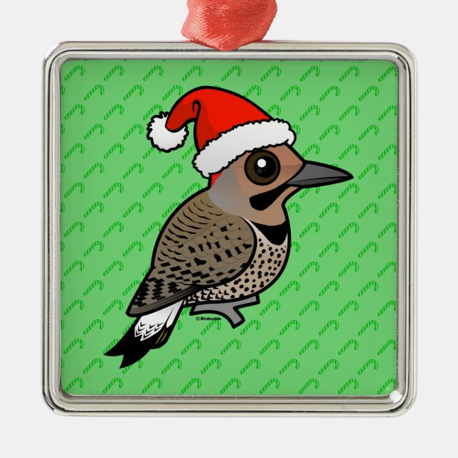 Northern Flicker Santa Claus (yellow shafted) Metal Ornament (Front)