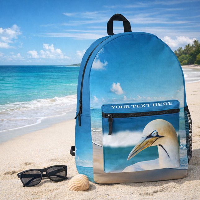 Northern Gannet Coastal Beach Photo Printed Backpack (Turquoise blue tropical beach gannet photo personalized backpack)