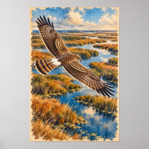 Northern Harrier Over South Texas Marshes Poster