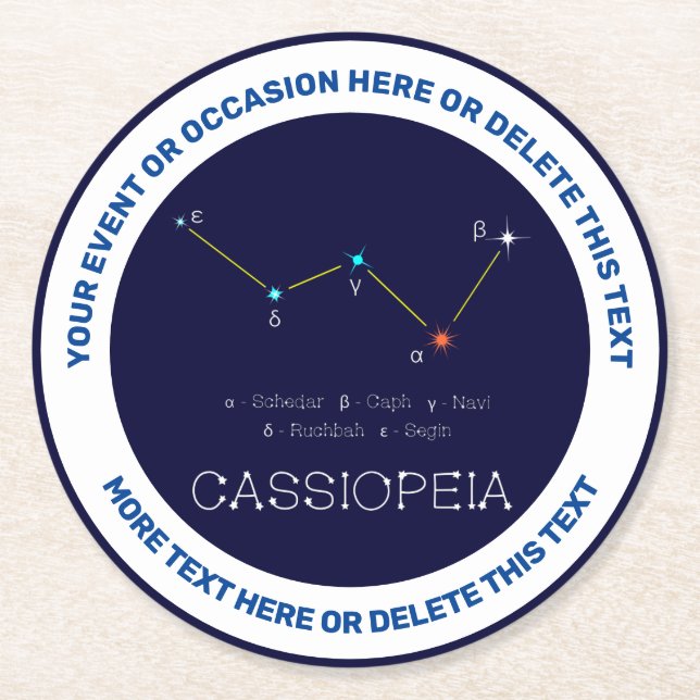 Northern Hemisphere Constellation Cassioipeia Round Paper Coaster (Front)