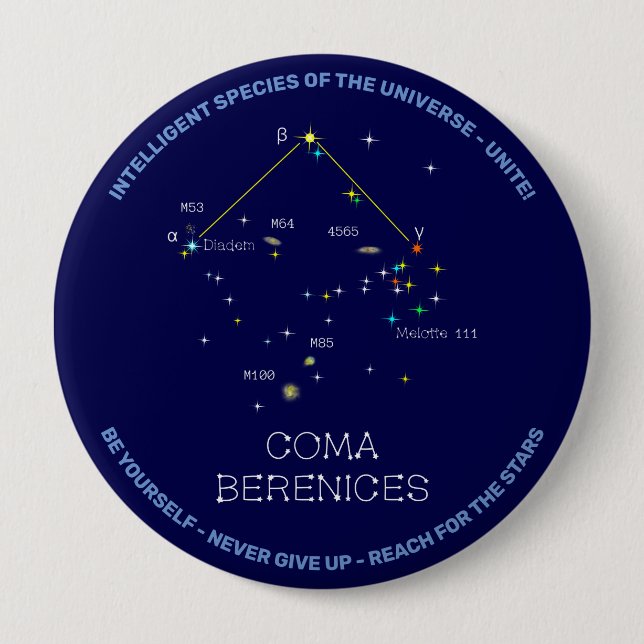 Northern Hemisphere Constellation Coma Berenices 4 Inch Round Button (Front)