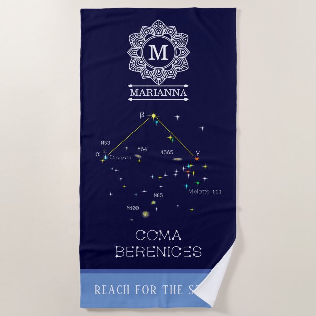 Northern Hemisphere Constellation Coma Berenices Beach Towel (Front)