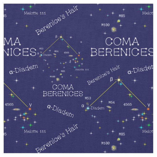 Northern Hemisphere Constellation Coma Berenices Fabric (Close Up)
