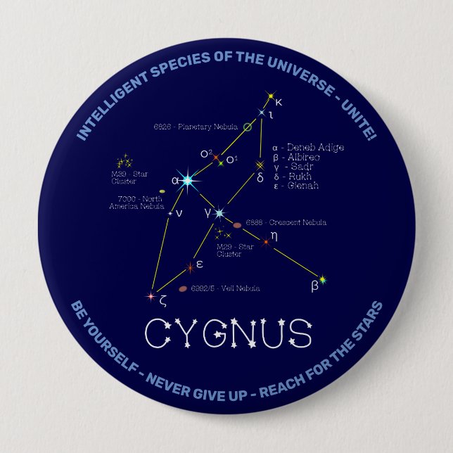 Northern Hemisphere Constellation Cygnus 4 Inch Round Button (Front)