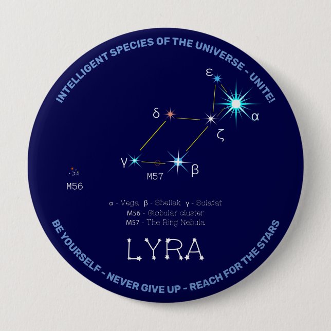 Northern Hemisphere Constellation Lyra 4 Inch Round Button (Front)