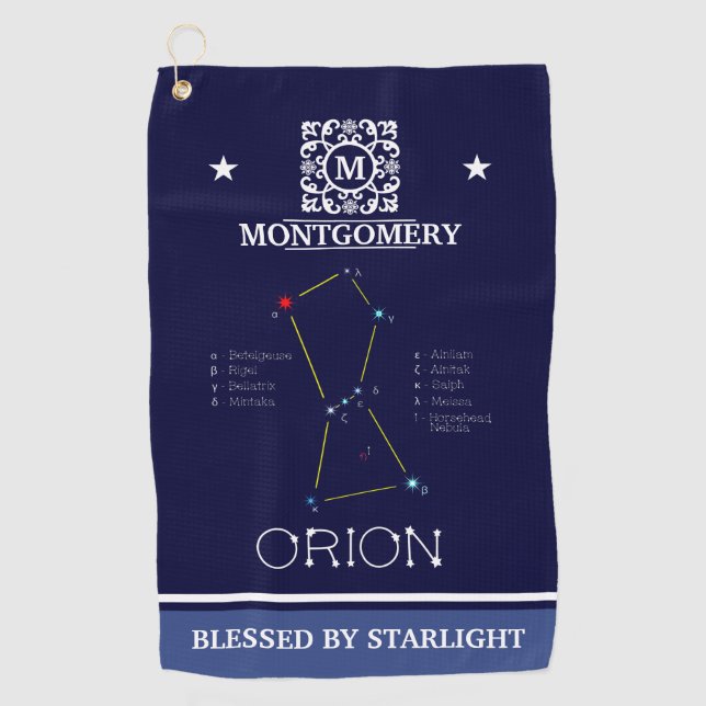 Northern Hemisphere Constellation Orion Golf Towel (Front)