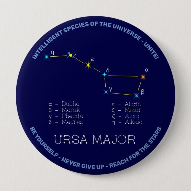 Northern Hemisphere Constellation Ursa Major 4 Inch Round Button (Front)