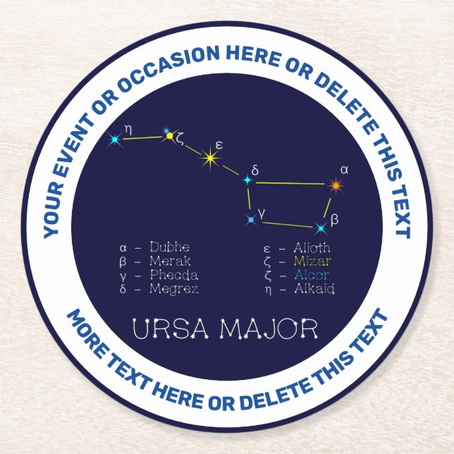 Northern Hemisphere Constellation Ursa Major Round Paper Coaster (Front)