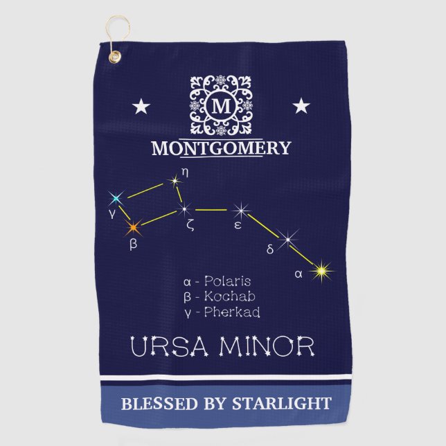 Northern Hemisphere Constellation Ursa Minor Golf Towel (Front)