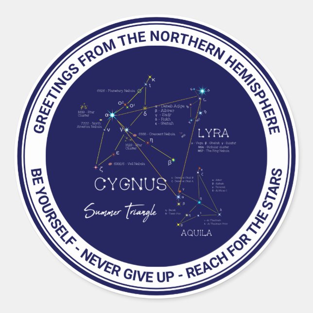 Northern Hemisphere Summer Triangle Stars Classic Round Sticker (Front)