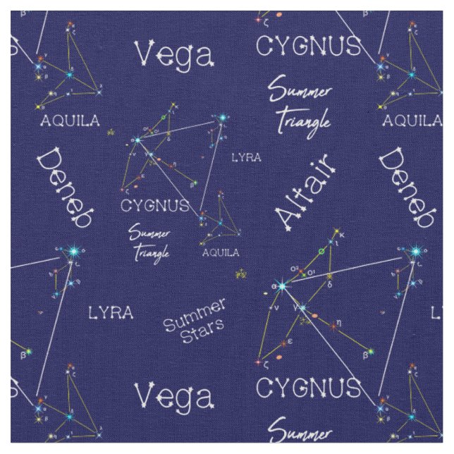 Northern Hemisphere Summer Triangle Stars Fabric (Close Up)