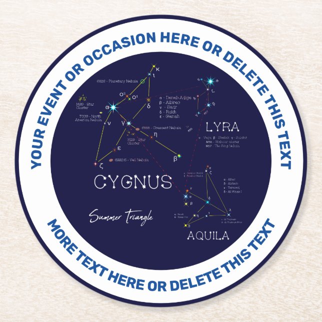 Northern Hemisphere Summer Triangle Stars Round Paper Coaster (Front)