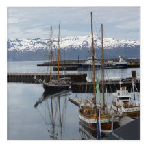 Northern Iceland Harbour Tall Ship Reflections
