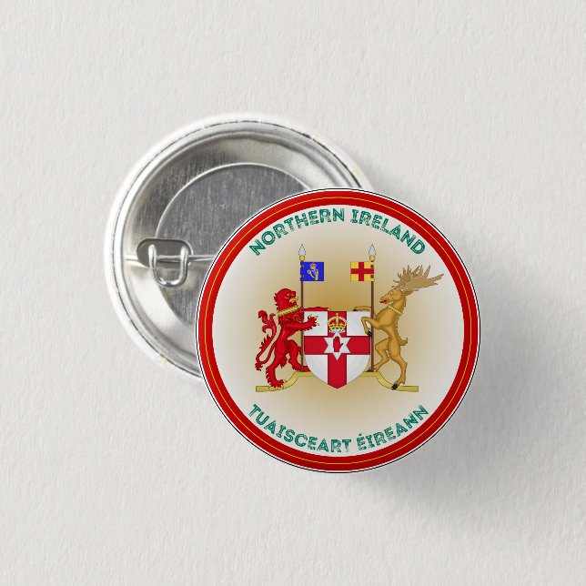 Northern Ireland Coat of Arms Circle Shape  1 Inch Round Button (Front & Back)