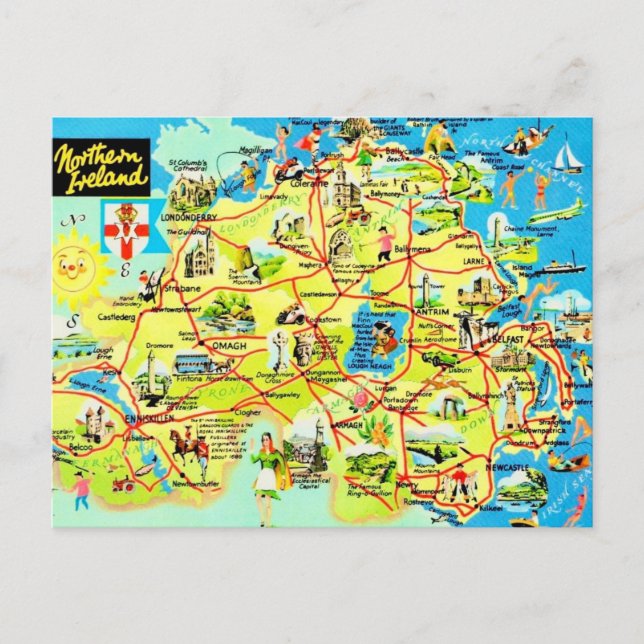 Northern Ireland Vintage Map Postcard (Front)