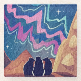 Northern Light Bears  Glass Coaster