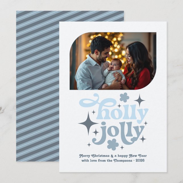 Northern Light Modern Blue Christmas Photo Holiday Card (Front/Back)
