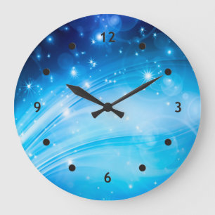 Northern Light Stars blue + your text & ideas Large Clock