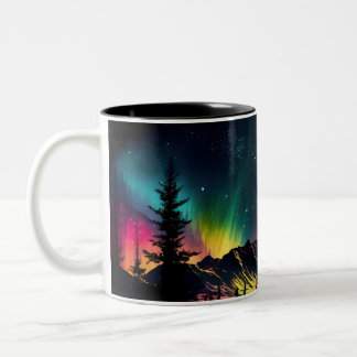 Northern Lights above the Mountain Tops Two-Tone Coffee Mug